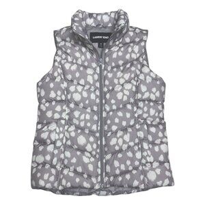 LANDS END Down Fill Designer Gray Winter Puffer Parka Vest Womens XS